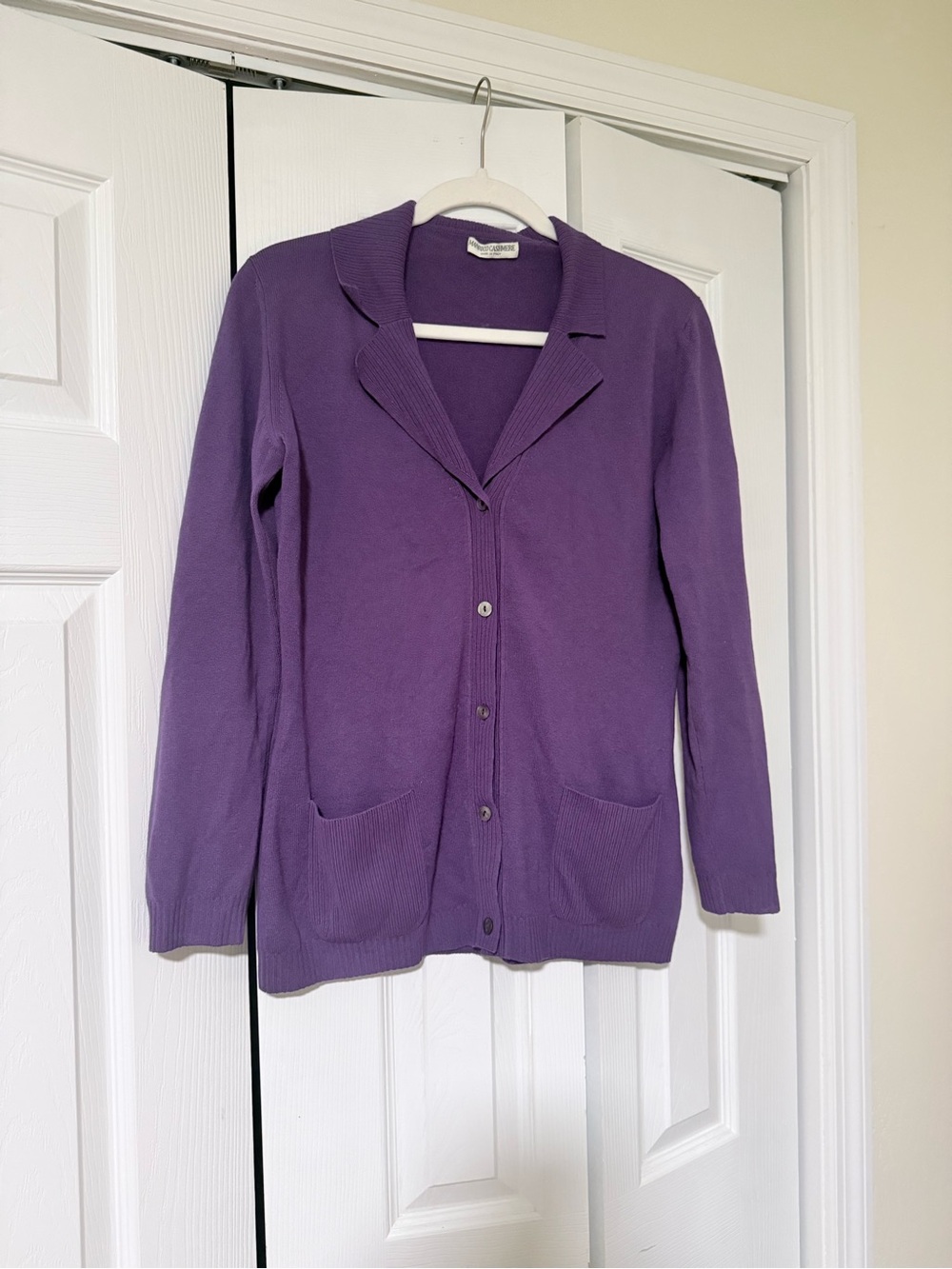 100% Cashmere Violet Button-Down Cardigan - Made in Italy